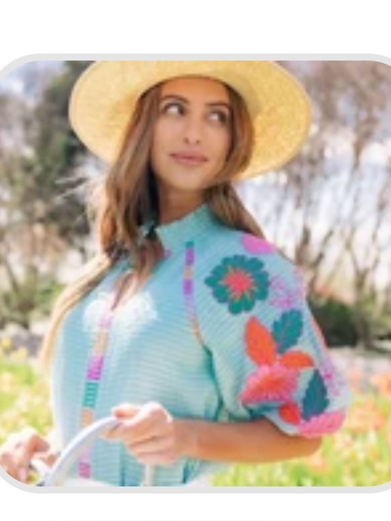 THML Tops - THML Aqua Embroidered Floral Tunic Top